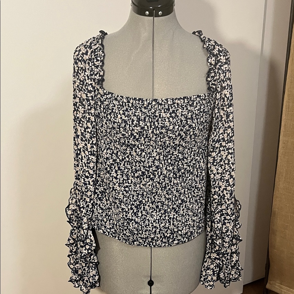 Torrid Navy and White Floral Blouse